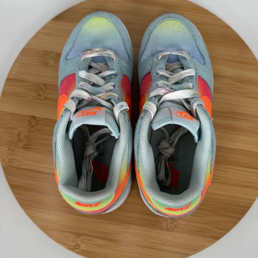 Nike Dunk Low Girld Shoes Rainbow Gradient Swoosh Blue Green Size‎ 2.5Y